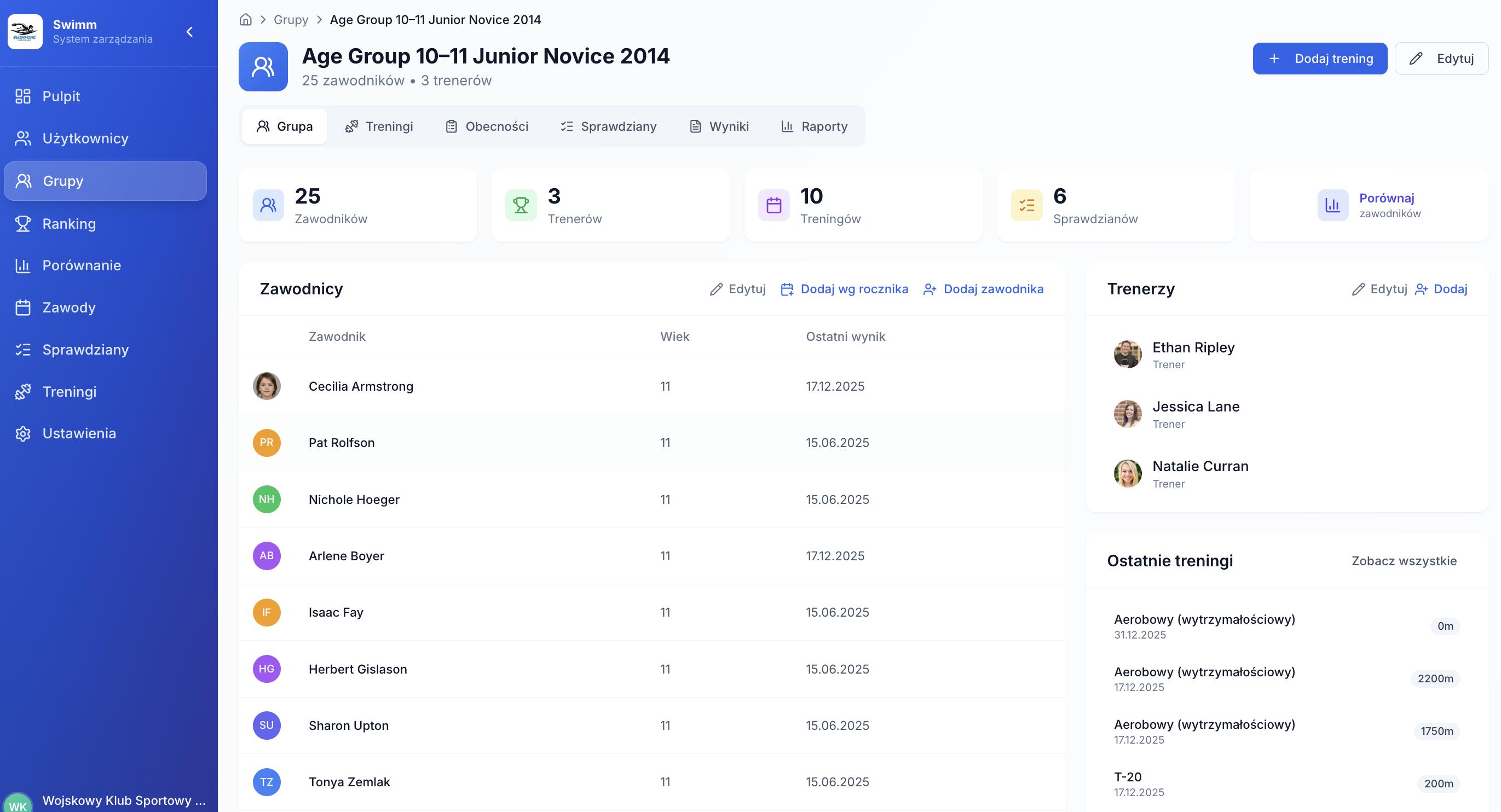 Training group list in Lapsly