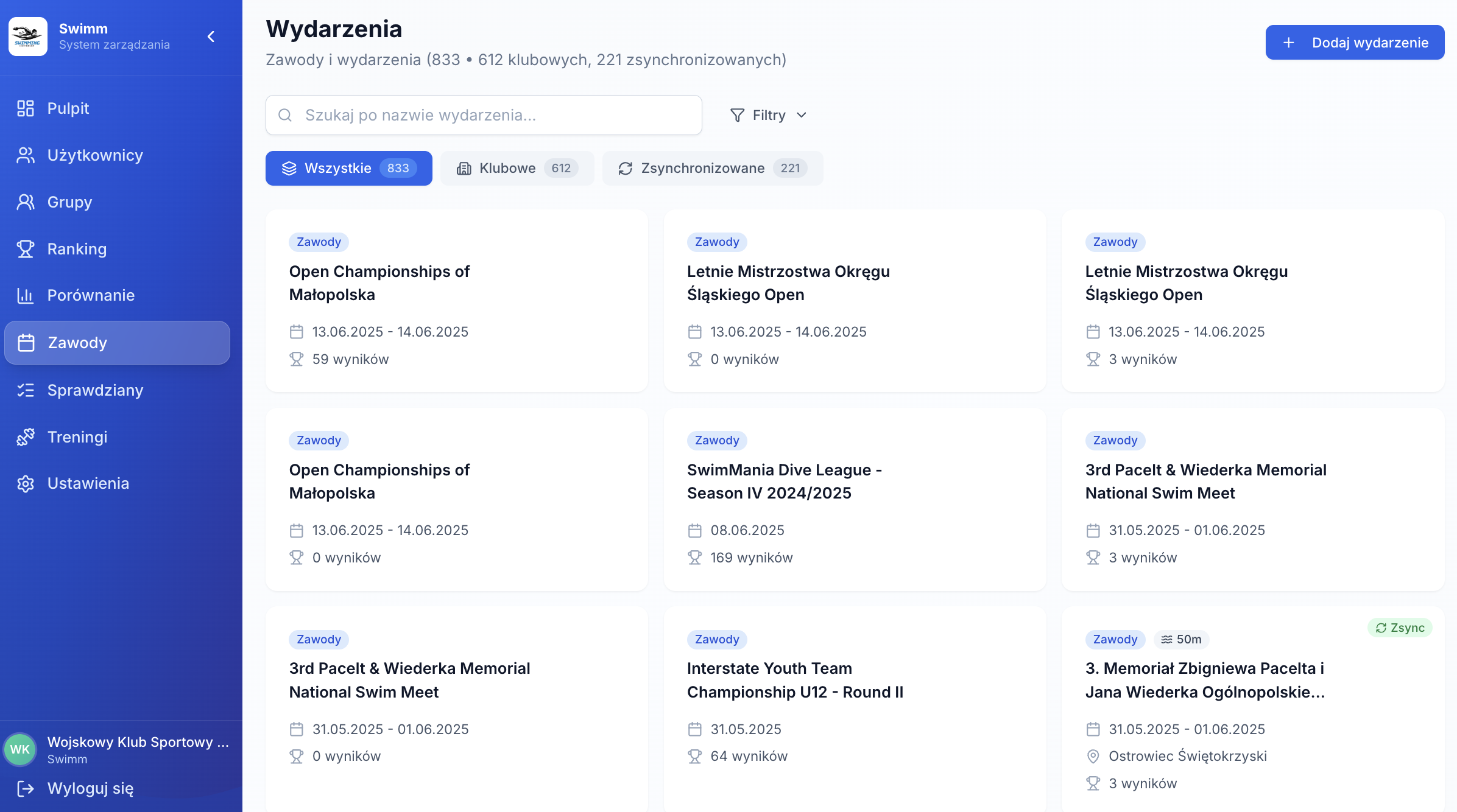 Lista eventi per stagione